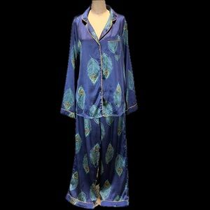 Peacock feather‎ 2 piece pajama set shirt elastic waist drawstring pants leisure